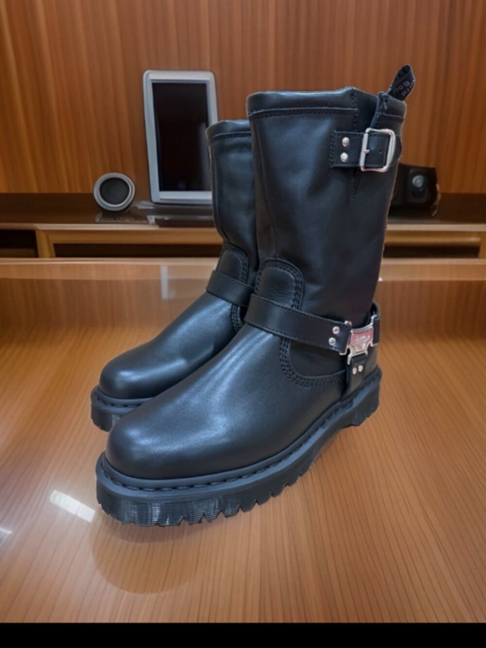 NWT Dr Martens Anistone Hi Black Leather Biker Harness Boots Mens 10 Womens 11